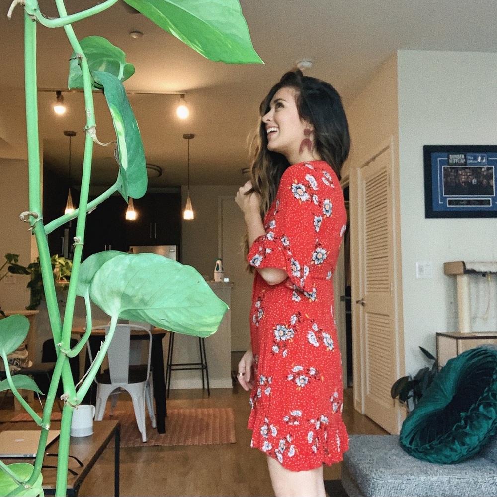 Orange/Red Floral Mini Dress, Flowy and Summery!